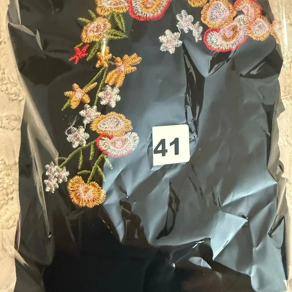 Women's Floral Embroidered Ruffle Sleeve Peplum Blouse Top - Picture 5 of 6